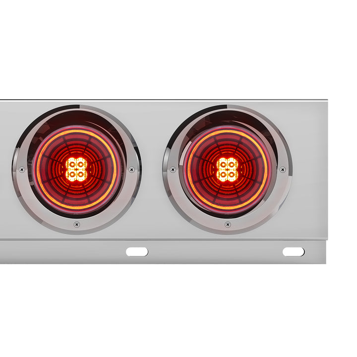 3-3/4" Bolt Pattern Chrome Spring Loaded Bar With 6X 4" 13 Red LED Abyss Lights &amp; Visors - Red Lens (Pair)