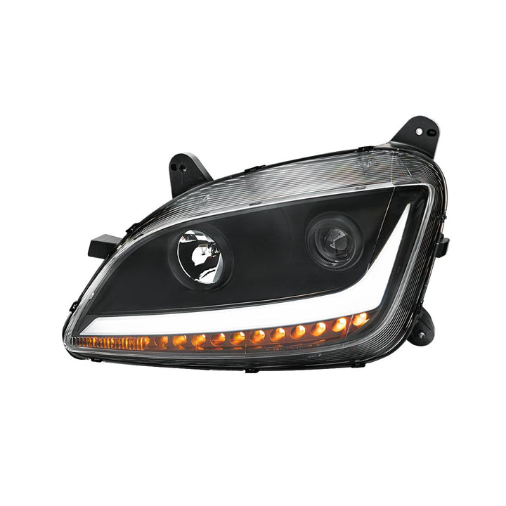 Black Projection Headlight With LED Position &amp; Sequential Signal For 2012-2021 Peterbilt 579- Driver