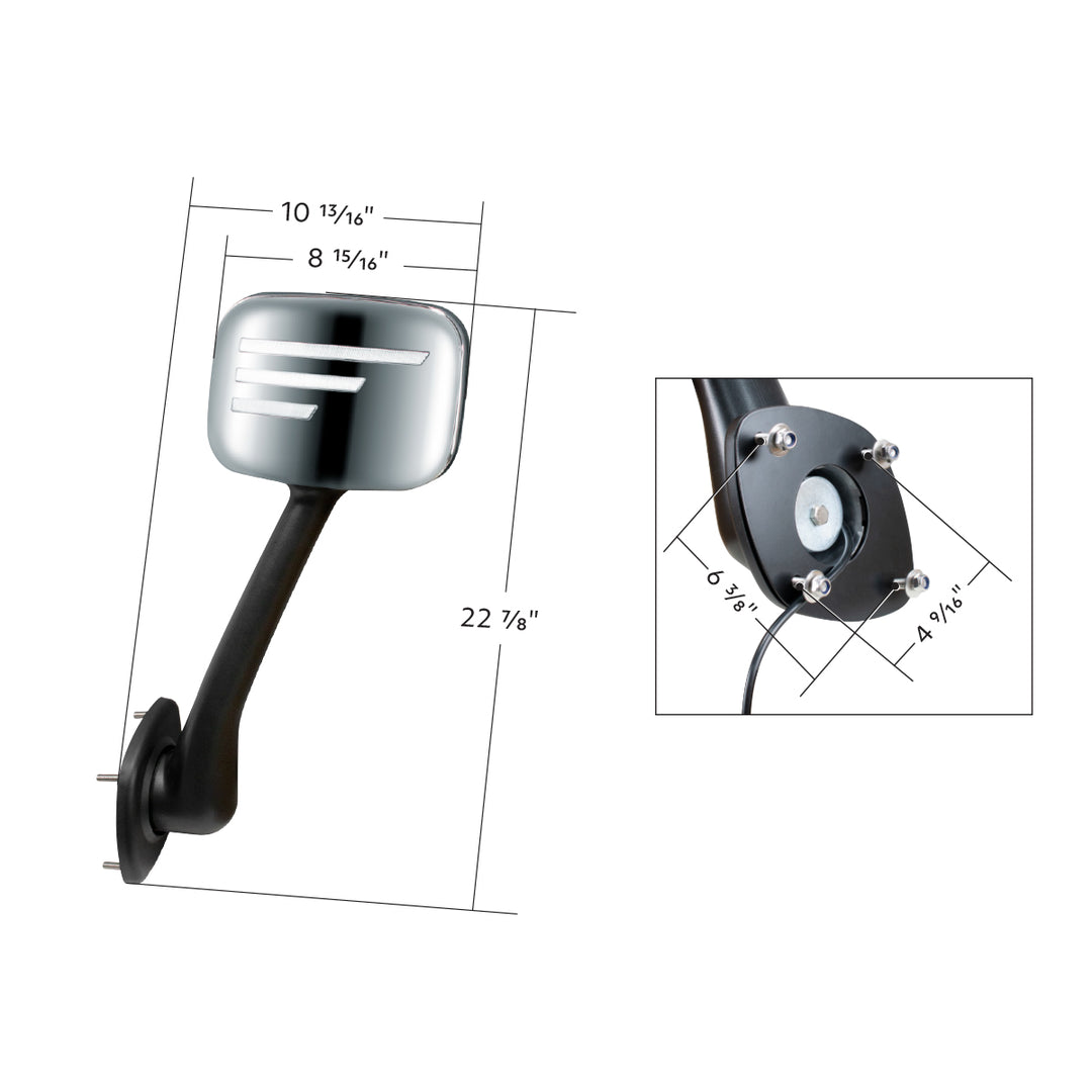 Chrome Hood Mirror Assembly With Sequential LED Turn Signal For 2008-2017 Freightliner Cascadia - Driver