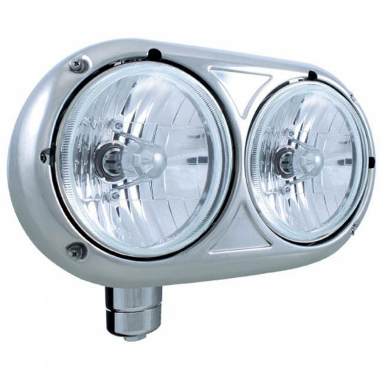 Headlight Assembly With Crystal Halogen Bulbs &amp; 304 SS Housing For Peterbilt 359- Driver