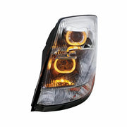 Chrome Projection Headlight With Amber LED Light Bar For 2003-2017 Volvo VN/VNL - Driver