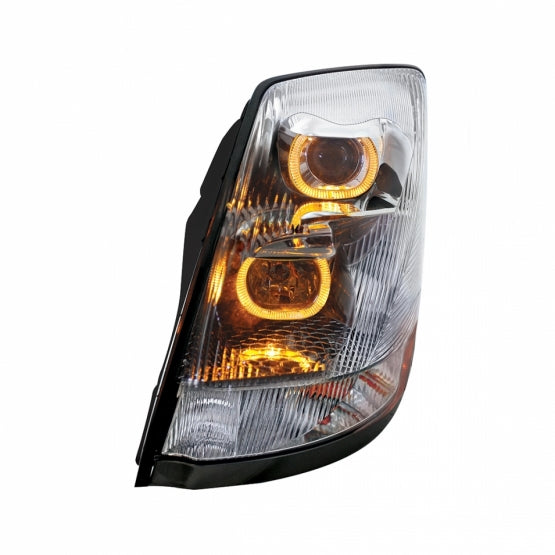 Chrome Projection Headlight With Amber LED Light Bar For 2003-2017 Volvo VN/VNL - Driver