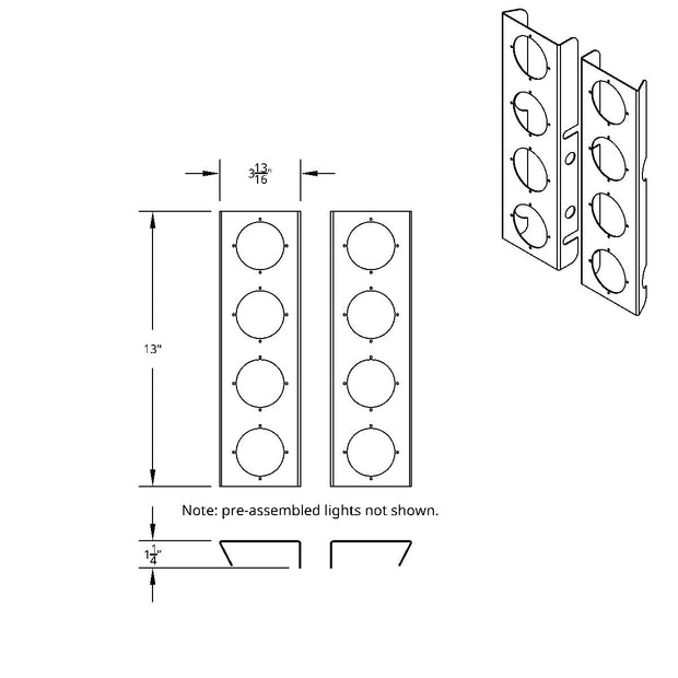 SS Front Air Cleaner Bracket With 8X 9 LED 2" Lights & Bezels For Peterbilt-Amber LED & Lens