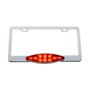 Chrome License Plate Frame With 10 LED Cats Eye Light - Red LED/Red Lens