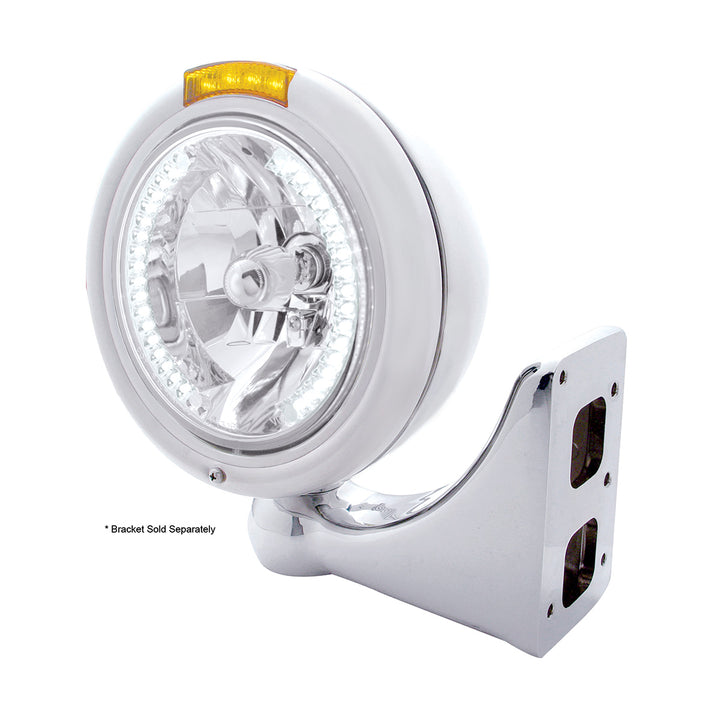 Stainless Steel Classic Headlight H4 With 34 White LED &amp; Signal - Amber Lens