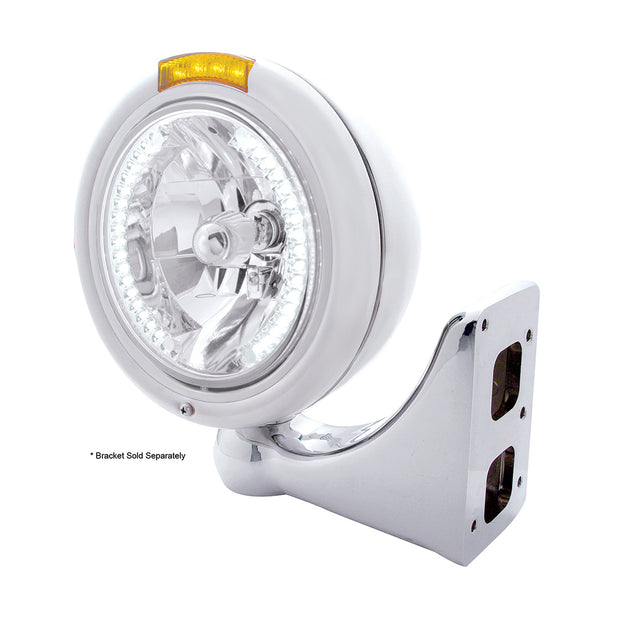Stainless Steel Classic Headlight H4 With 34 White LED & Signal - Amber Lens