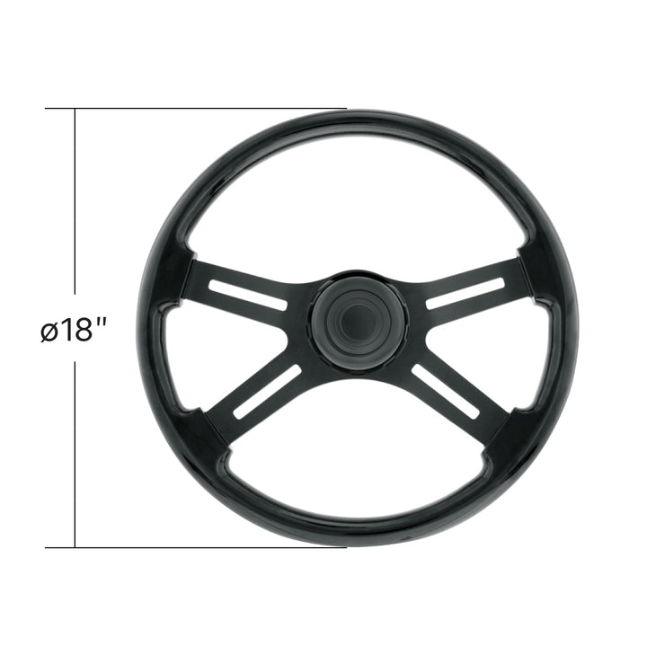 18" Matte Black 4 Spoke Steering Wheel With Horn Bezel &amp; Button-Gloss Black