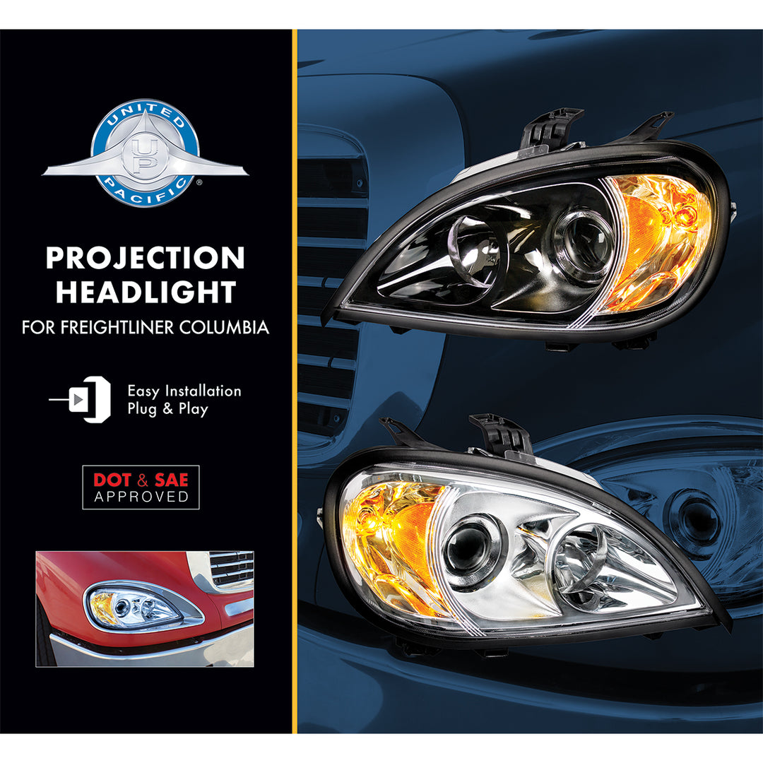 Chrome Projection Headlight Set For 2001-2020 Freightliner Columbia (Pair)