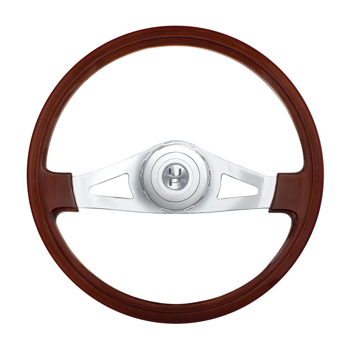 18" Chrome 2 Spoke Steering Wheel With Hub &amp; Horn Button Kit For Peterbilt (1998-2005), Kenworth (2001-2003)