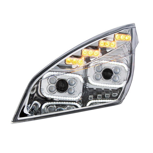 Chrome 10 LED Projector Headlight With LED Sequential Turn & DRL For 2018-2024 Cascadia - Driver