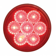 Chrome 1 Piece Rear Light Bar With Six 7 LED 4" Reflector Lights & Visors - Red LED/Red Lens
