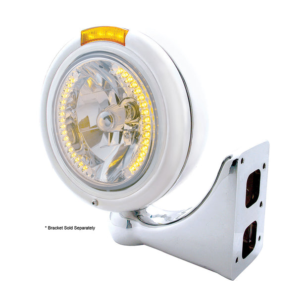 Stainless Steel Classic Headlight H4 With 34 Amber LED & Signal - Amber Lens
