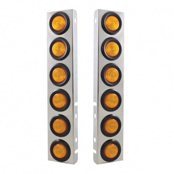 Stainless Front Air Cleaner Bracket With 12X 2" Flat Lights &amp; Grommets For Peterbilt (Pair)