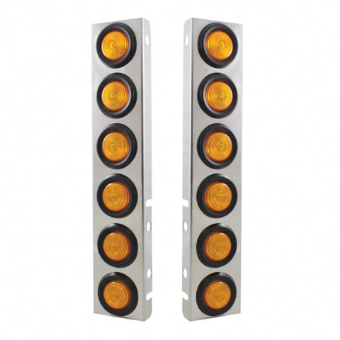 Stainless Front Air Cleaner Bracket With 12X 2" Flat Lights & Grommets For Peterbilt (Pair)
