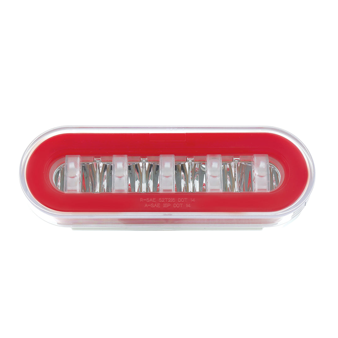 22 LED 6" Oval GloLight With Divider Bar Inner Design (Stop, Turn &amp; Tail) - Red LED/Red Insert (Card)