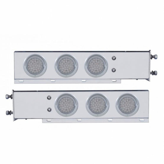 2-1/2" Bolt Pattern SS Spring Loaded Bar With 6X 36 LED 4" Lights &amp; Visors -Red LED/Clear Lens (Pair)