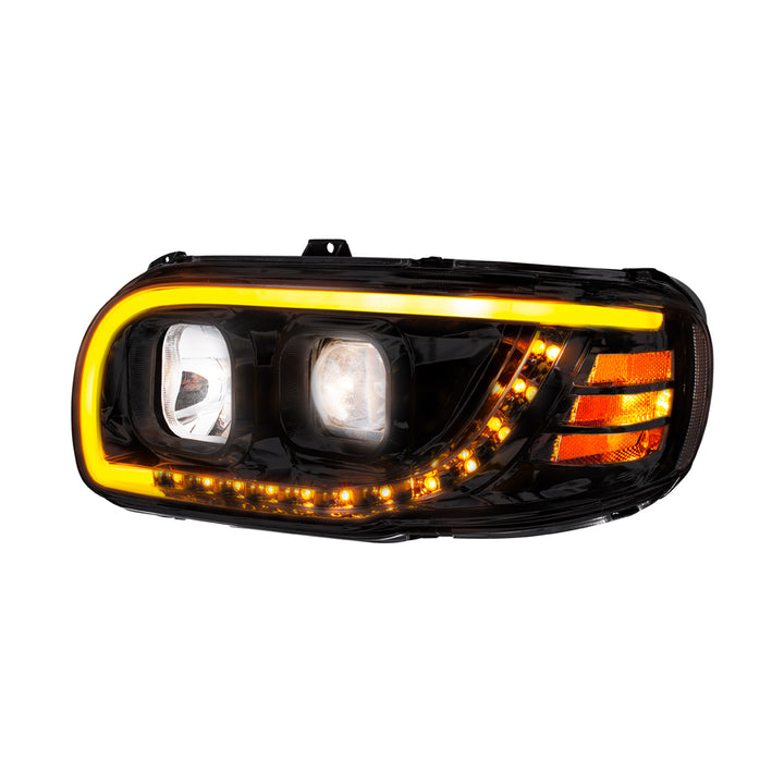 Blackout Projection Headlight With LED Turn Signal &amp; Light Bar For 2008-2024 Peterbilt 389-Driver