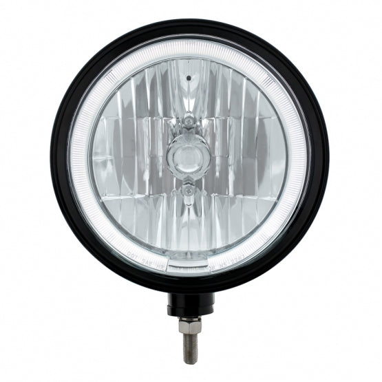 Black "Billet" Style Groove Headlight 9007 Bulb With White LED Halo Rim