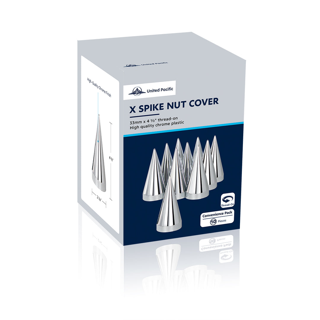 33mm x 4-1/2" Chrome Plastic X Spike Nut Covers - Thread-On (Box Of 10)