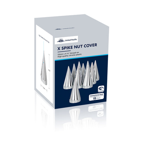 33mm x 4-1/2" Chrome Plastic X Spike Nut Covers - Thread-On (Box Of 10)