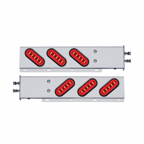 2-1/2" Bolt Pattern SS Spring Loaded Bar With 6X 22 Red LED 6" Oval GloLight & Grommet -Clear Lens (Pair)