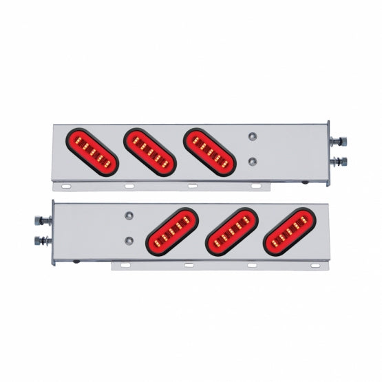 2-1/2" Bolt Pattern SS Spring Loaded Bar With 6X 22 Red LED 6" Oval GloLight & Grommet -Clear Lens (Pair)