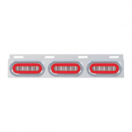 Stainless Top Mud Flap Bracket With 3X 22 LED 6" Oval GloLight &amp; Visors - Red LED/Clear Lens (Each)