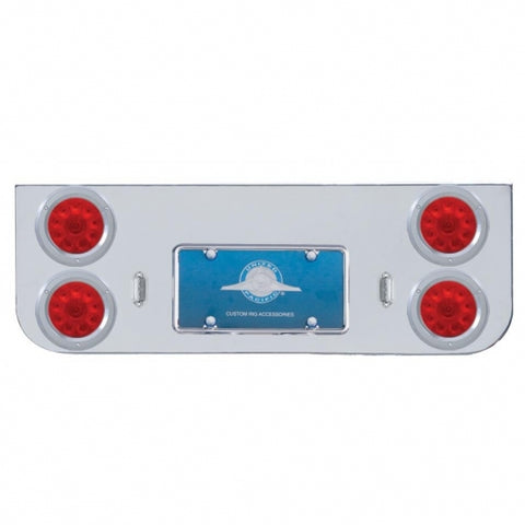 Chrome Rear Center Panel With Four 10 LED 4" Lights & Bezels - Red LED/Red Lens