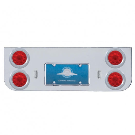Chrome Rear Center Panel With Four 10 LED 4" Lights & Bezels - Red LED/Red Lens