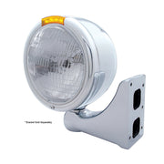 Stainless Steel Classic Half Moon Headlight H6024 Bulb & LED Turn Signal - Amber Lens