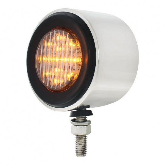 Stainless 2-1/2" Double Face Light With LED Lights &amp; Grommets - Amber &amp; Red LED/Clear Lens