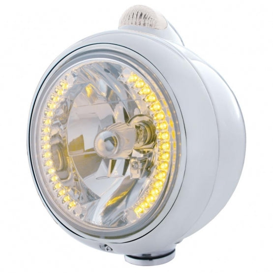 Stainless Steel Guide 682-C Headlight H4 With 34 Amber LED &amp; LED Signal - Clear Lens