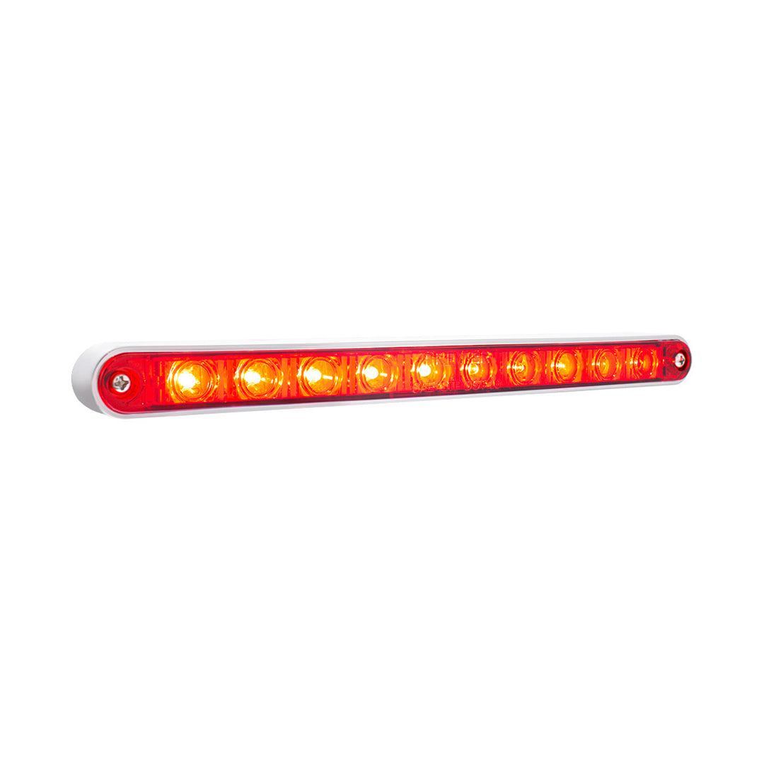 10 LED 9" Split Turn Function Light Bar With Bezel - Red LED/Red Lens
