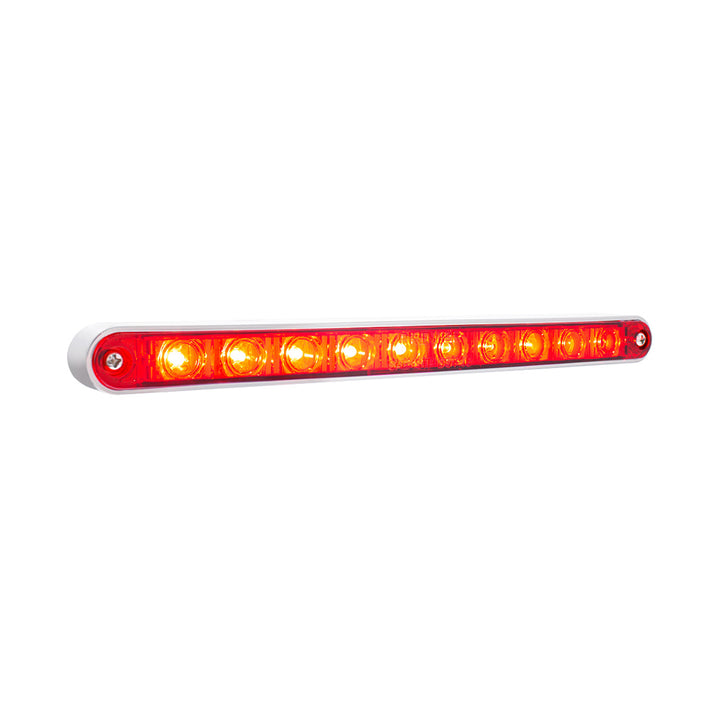 10 LED 9" Split Turn Function Light Bar With Bezel - Red LED/Red Lens
