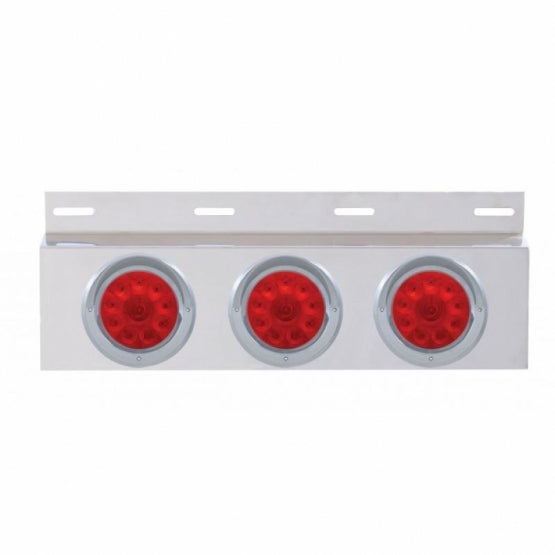 Stainless Top Mud Flap Plate With 3X 10 LED 4" Lights &amp; Visors - Red LED/Red Lens (Each)