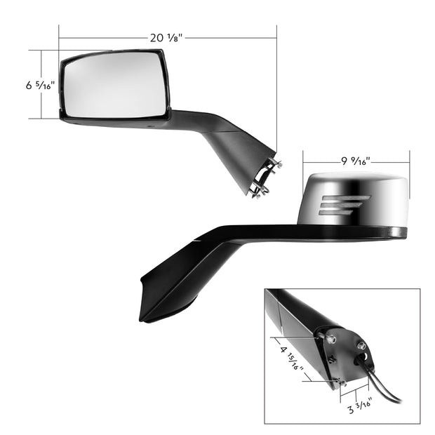 Chrome Hood Mirror Assembly With Sequential LED Turn Signal For 2018-2024 Volvo VNL - Passenger
