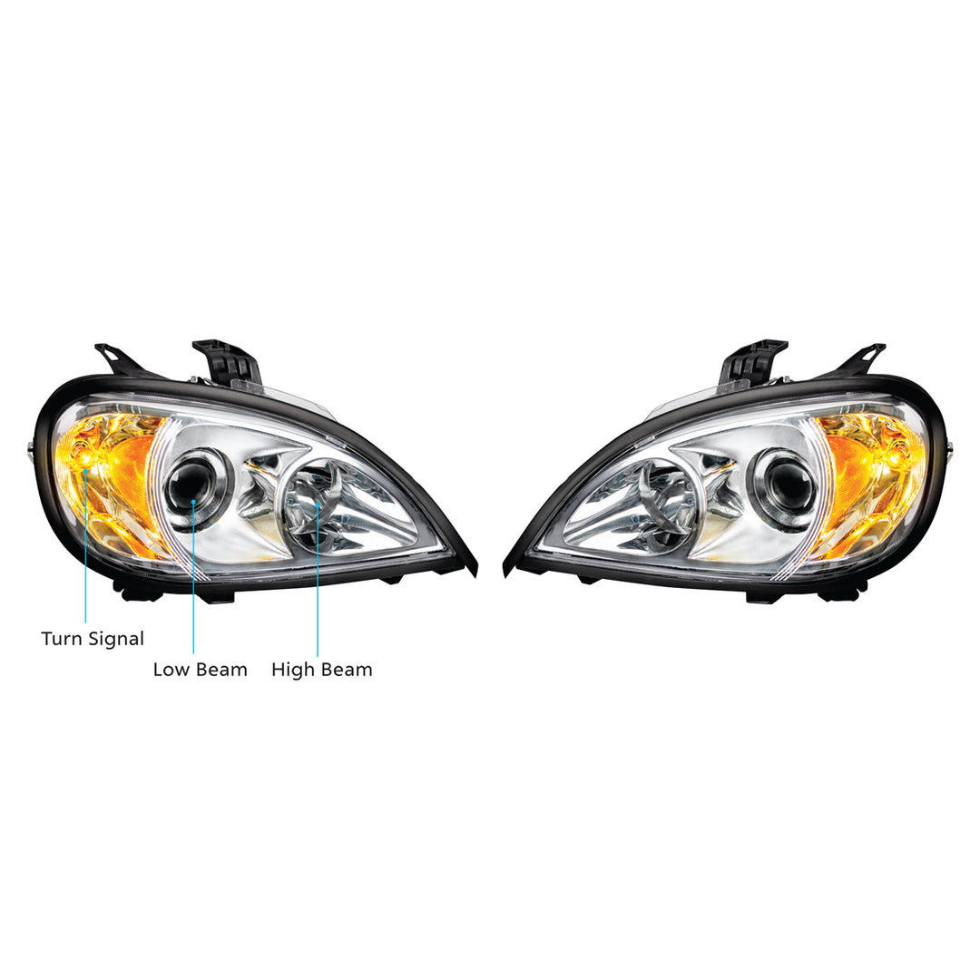 Chrome Projection Headlight Set For 2001-2020 Freightliner Columbia (Pair)