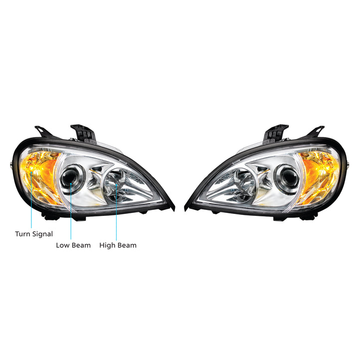 Chrome Projection Headlight Set For 2001-2020 Freightliner Columbia (Pair)