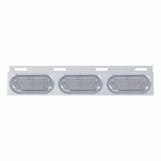 Stainless Top Mud Flap Plate With 3X 19 LED 6" Oval Lights &amp; Visors - Red LED/Clear Lens (Each)