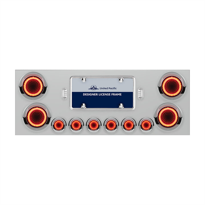 SS Rear Center Panel With Four 23 LED 4" Lights &amp; Six 9 LED 2" Mirage Lights &amp; Visors - Red LED/Red Lens