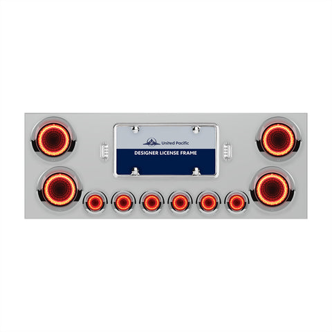 SS Rear Center Panel With Four 23 LED 4" Lights & Six 9 LED 2" Mirage Lights & Visors - Red LED/Red Lens