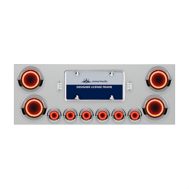 SS Rear Center Panel With Four 23 LED 4" Lights & Six 9 LED 2" Mirage Lights & Visors - Red LED/Red Lens