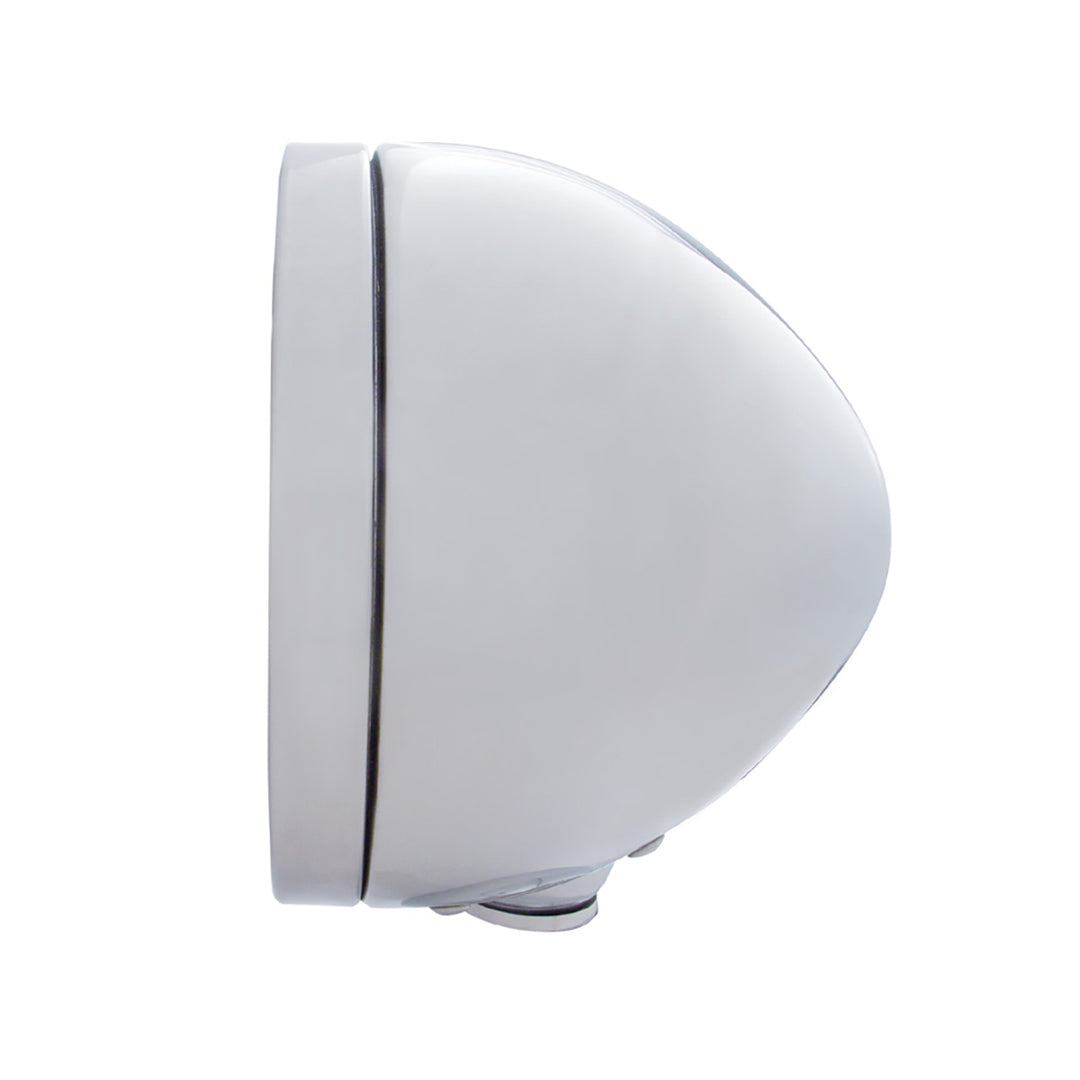 Stainless Steel Bullet Classic Headlight H4 With White LED &amp; Dual Mode LED Signal-Clear Lens