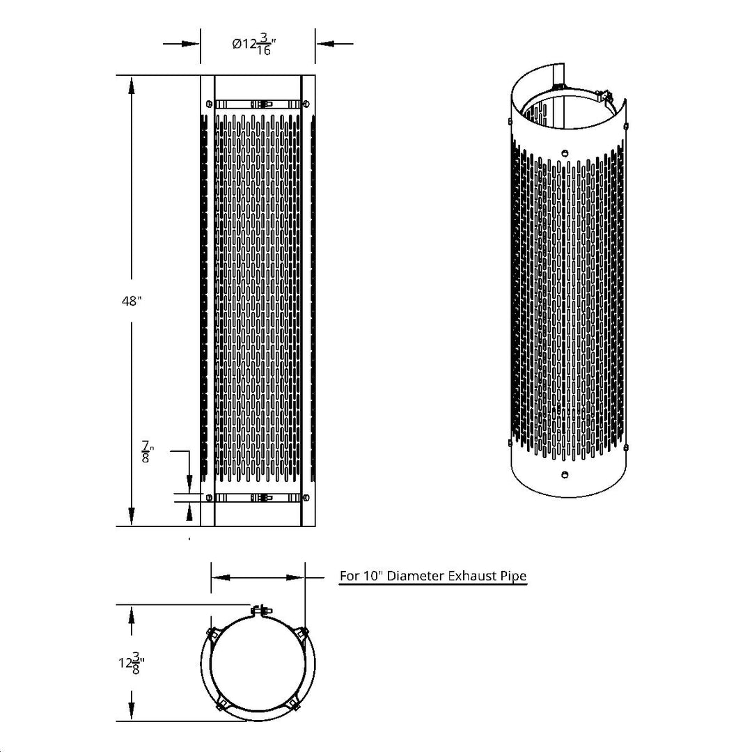 48" Tall 270 Degree Stainless Exhaust Muffler Shield For 10" Diameter Exhaust - Vertical Slot