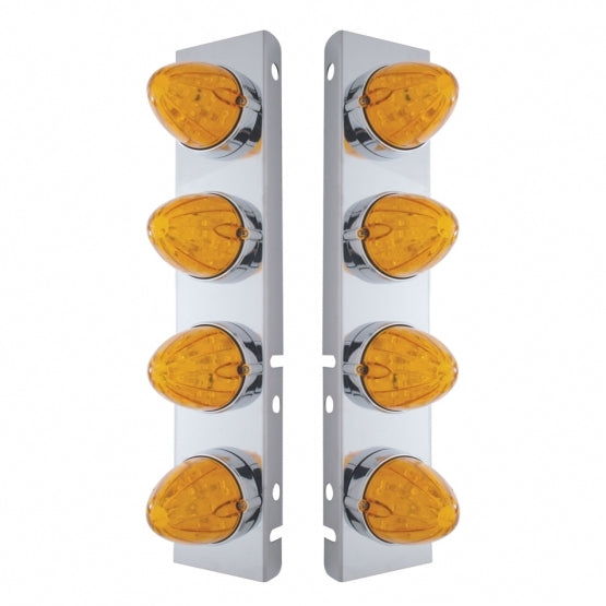 SS Front Air Cleaner Bracket With 8X 19 LED Watermelon Lights &amp; Bezels For Peterbilt-Amber LED &amp; Lens