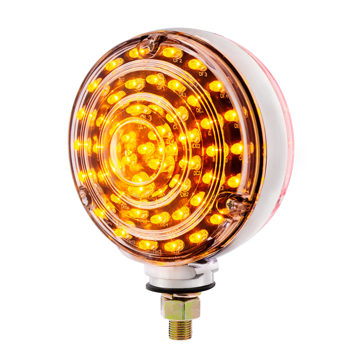 88 LED Single Stud Double Face Turn Signal Light - Amber &amp; Red LED/Clear Lens