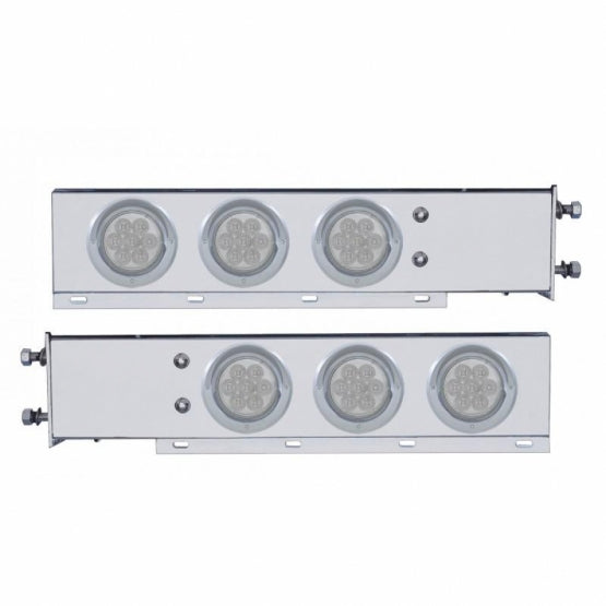 2-1/2" Bolt Pattern SS Spring Loaded Bar With 6X 4" 7 LED Lights & Visors -Red LED/Clear Lens (Pair)