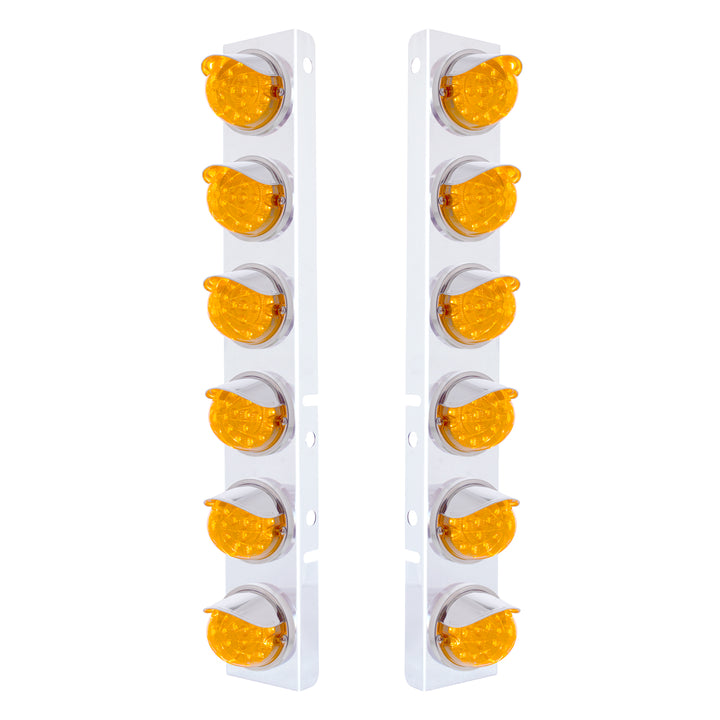SS Front Air Cleaner Bracket With 12X 17 Amber LED Dual Function Reflector Lights &amp; SS Visors For Peterbilt-Amber Lens