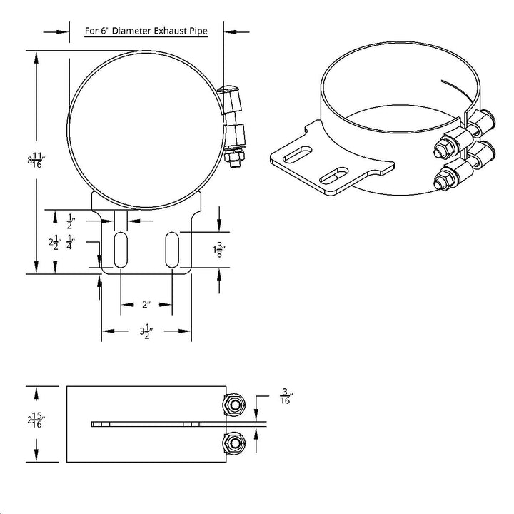 6" Stainless Butt Joint Exhaust Clamp - Straight Bracket