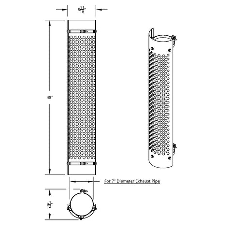 48" Tall 180 Degree Stainless Exhaust Muffler Shield For 7" Diameter Exhaust - Round Slot